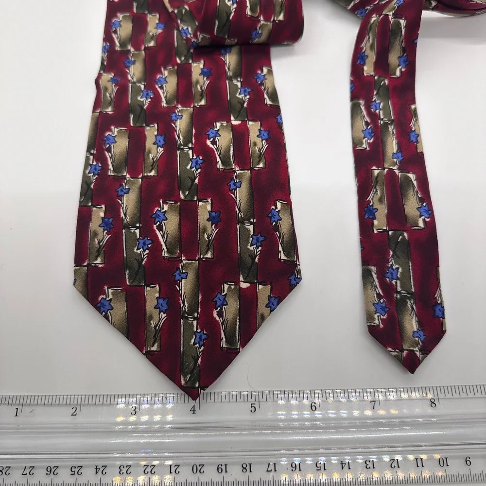 J. Garcia Necktie Floral Burgundy Blue Abstract Silk Tie‎